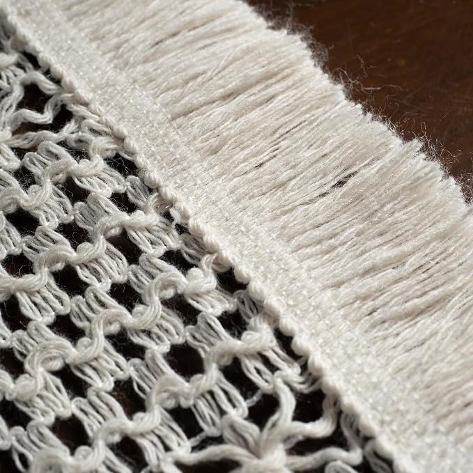 Boho Table Runner for Spring Home Decor Long Farmhouse Rustic Table Runner, Macrame Runner with Tassels for Dining Living Room Bedroom (Table Runner, 14x72 , Butterfly Pattern-Cream)