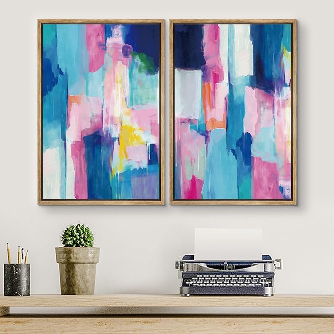 SIGNLEADER Canvas Print Wall Art Set Pastel Blue and Pink Color Blocks Geometric Shapes Illustrations Modern Art Contemporary Colorful Ultra for Living Room, Bedroom, Office - 16"x24"x2 NATURAL