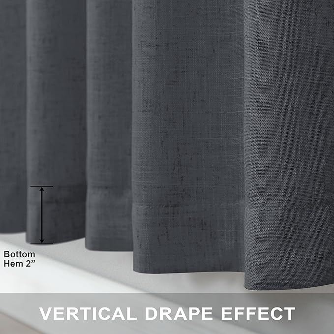 Dark Gray Curtains 108 Inches Long 2 Panels Set for Patio Door 2 Panels Rod Pocket Semi Sheer Linen Lightweight Drapes Charcoal Grey Cotton Textured 9ft Curtain for Dining Room Bedroom Playroom 52x108