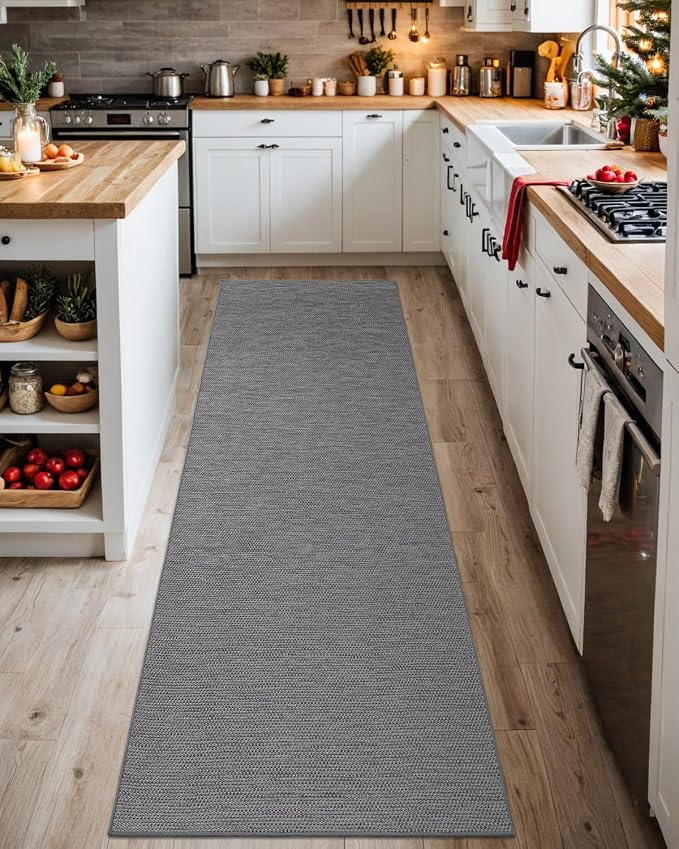 DEXI Hallway Runner Rug 2'4"x8', Non Slip Rubber Backed Runners Carpet, Ultra Thin Entryway Rugs Indoor for Kitchen Hallway Entrance Bedroom, Grey