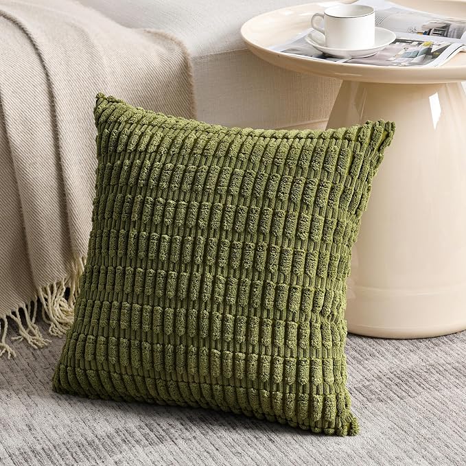 Fancy Homi 4 Packs Decorative Throw Pillow Covers for Living Room Couch Bed, Modern Farmhouse Boho Home Décor Accent Cushion Case, 24" x 24", Moss Green