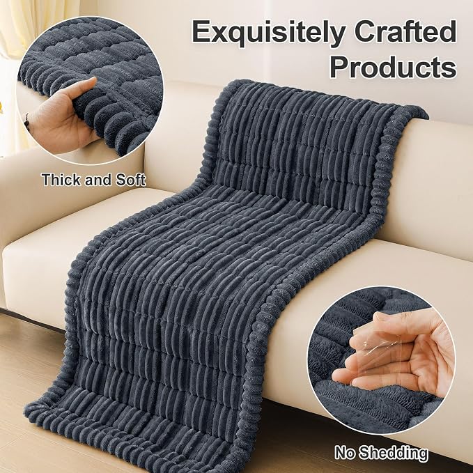 hyha Couch Cover for Dogs Washable, Non Slip Thick Flannel Sofa Protector, Pet Friendly Plush Furniture Cover for Sectional Sofa & Loveseat (Charcoal Grey, 43" x 82.7")