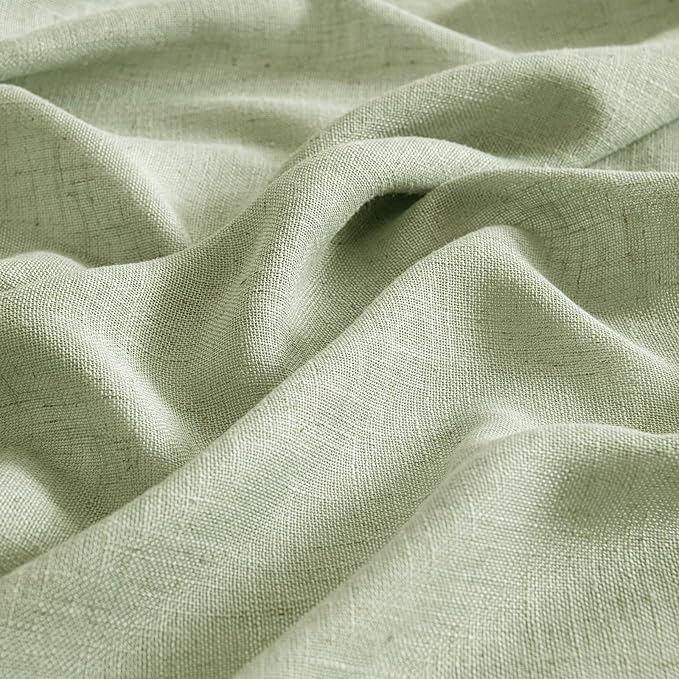MIULEE Sage Green Linen Curtains 63 Inch Length 2 Panels for Bedroom Living Room, Soft Thick Linen Textured Window Drapes Semi Sheer Light Filtering Back Tab Rod Pocket Burlap Look Decor