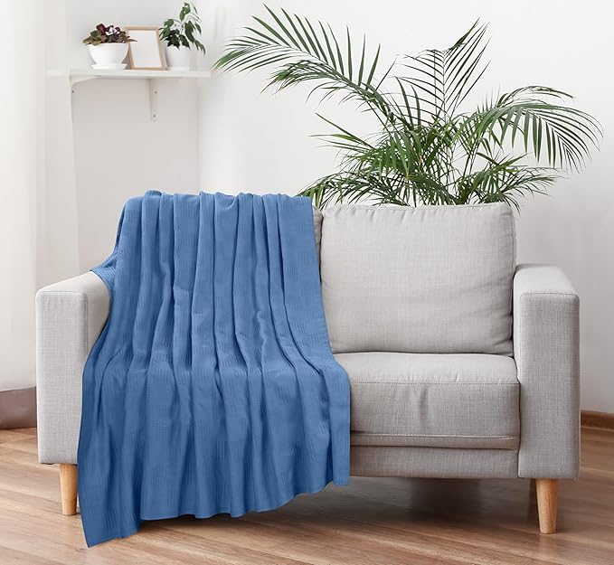 Utopia Bedding 100% Cotton Thermal Blanket Wedgewood Queen Size Soft, Lightweight, Breathable, Cozy Spring and Summer Blankets for Bed, Home Room Decor Gifts for Women and Men (90x90 Inches)