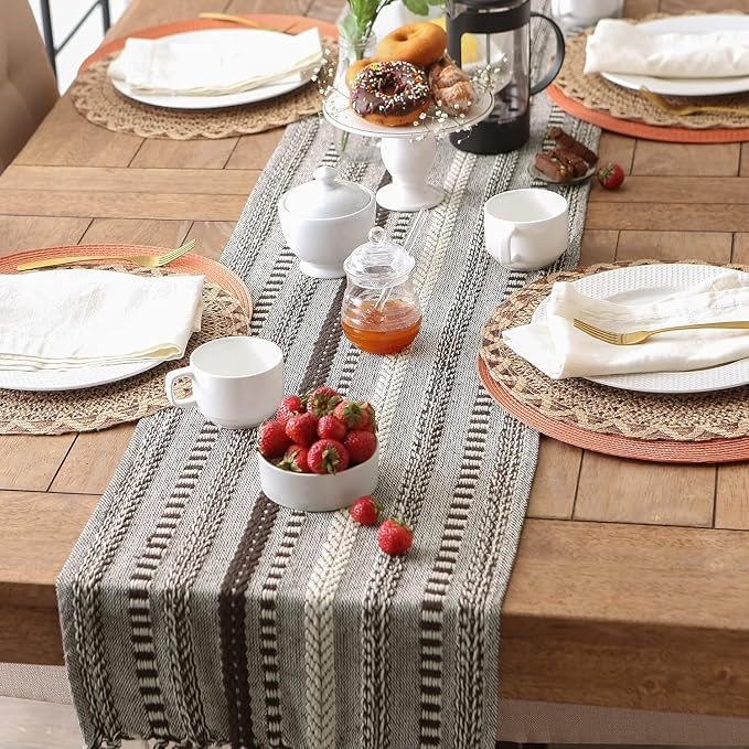 The Home Talk Jute Cotton Hand Woven Table Runner/Placemats (Farmhouse, BBrown, 13" x 72")