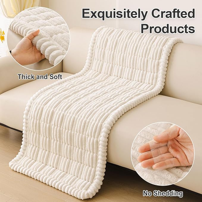 hyha Couch Cover for Dogs Washable, Non Slip Thick Flannel Sofa Protector, Pet Friendly Plush Furniture Cover for Sectional Sofa & Loveseat (White, 27.6" x 47")