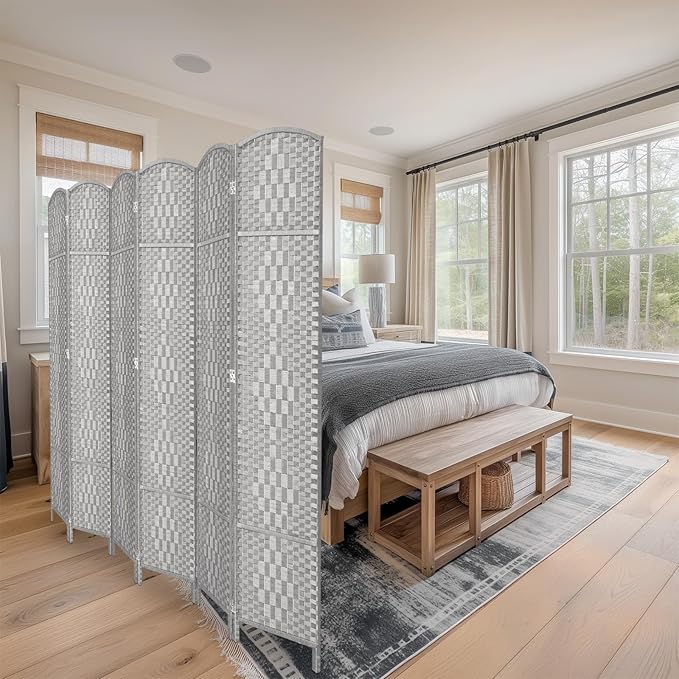 HALLYBEE Room Divider, Room Dividers and Folding Privacy Screens, 16in Privacy Screen, 6 Panel Temporary Wall Partitions, 6ft Space Separation Panel Screen, Stone Grey