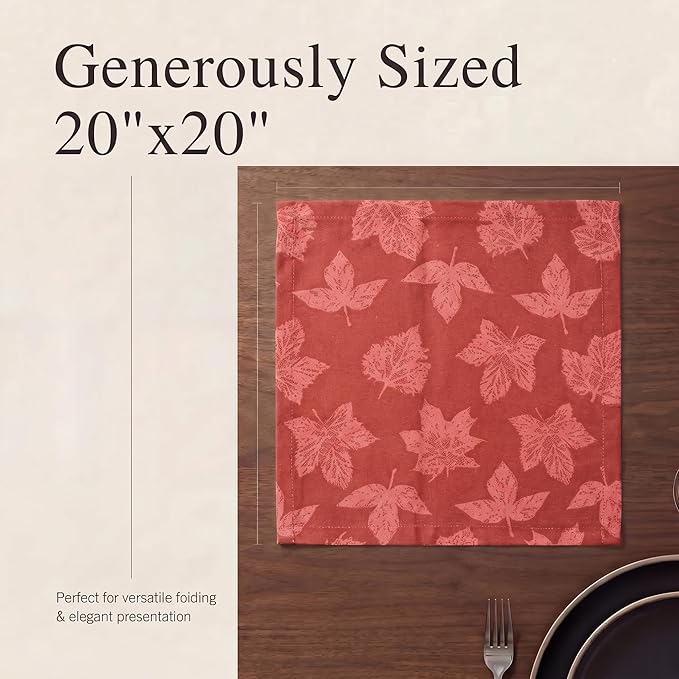 Urban Villa Cloth Napkins 100% Cotton Highly Absorbent Washable Durable Reusable Premium Dinner Napkins Ideal for Gifts for Mothers Day Hotel Farmhouse Parties - Fall Leaves (20" x 20", Set of 12)