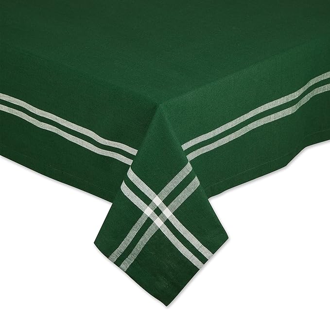 DII Pre de Provence French Stripe Dining Table Collection Farmhouse Style Tablecloth, 52x52 Inches, Balsam Green