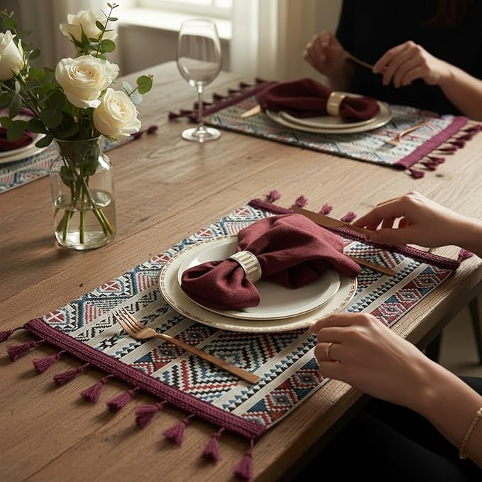Linen Napkins –100% French Flax – Stonewashed Pure Linen Cloth Napkins - Size 18 Inch x 18 Inch – Set of 4 (Plum Burgundy)