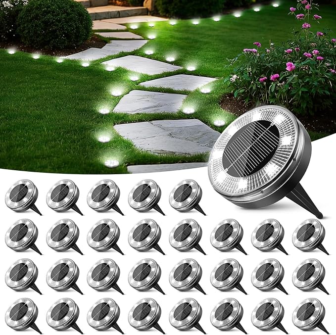 Peasur Mini Solar Ground Lights, 30 Pack Flat Solar Disc Lights Outdoor Waterproof, 2.3 Inch Small Solar Garden Lights Landscape Lighting for Outside Pathway Garden Yard Lawn Walkway,Cool White