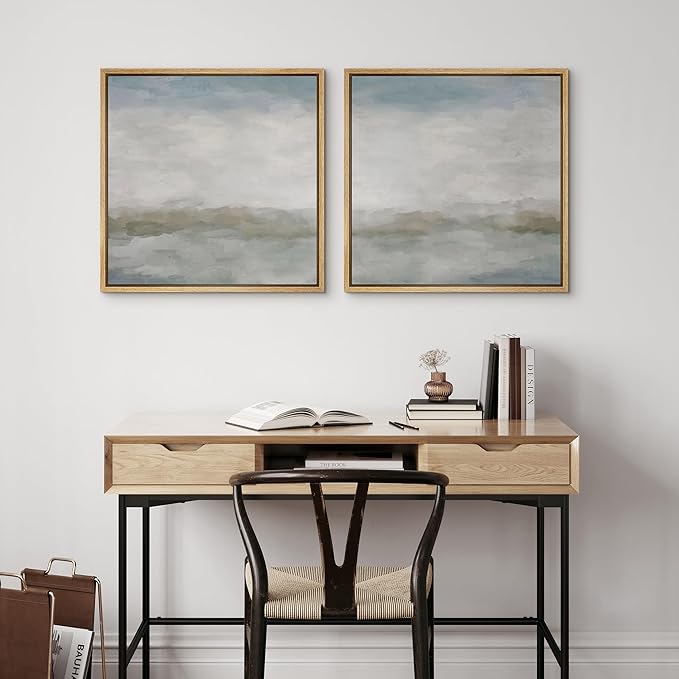 SIGNFORD Framed Canvas Print Wall Art Set Abstract Landscape Serene Illustrations Modern Art Minimal Relax/Calm for Living Room, Bedroom, Office - 24"x24"x2 Natural