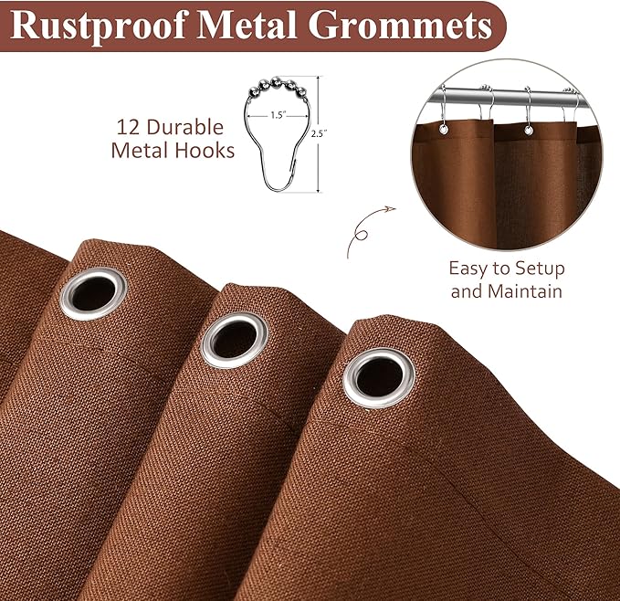 Naturoom Rustic Brown 48 Inch Shower Curtain - Stall Narrow Half Linen Ultra Thick Fabric Shower Curtain Set with Hooks, Boho Farmhouse Rustic RV Camper Bath Curtains for Bathroom, 48x72