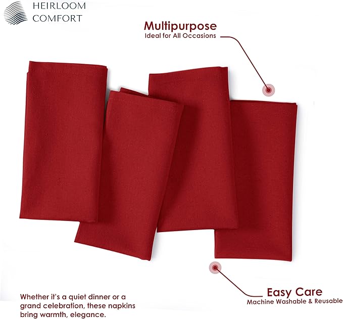 Red Cloth Napkins 17x17 Inch - Set of 6 - Soft, Durable, Reusable, Absorbent, Washable - 100% Cotton Fabric, Perfect for Fall, Weddings, Holiday, Christmas, Dinner, Everyday Use