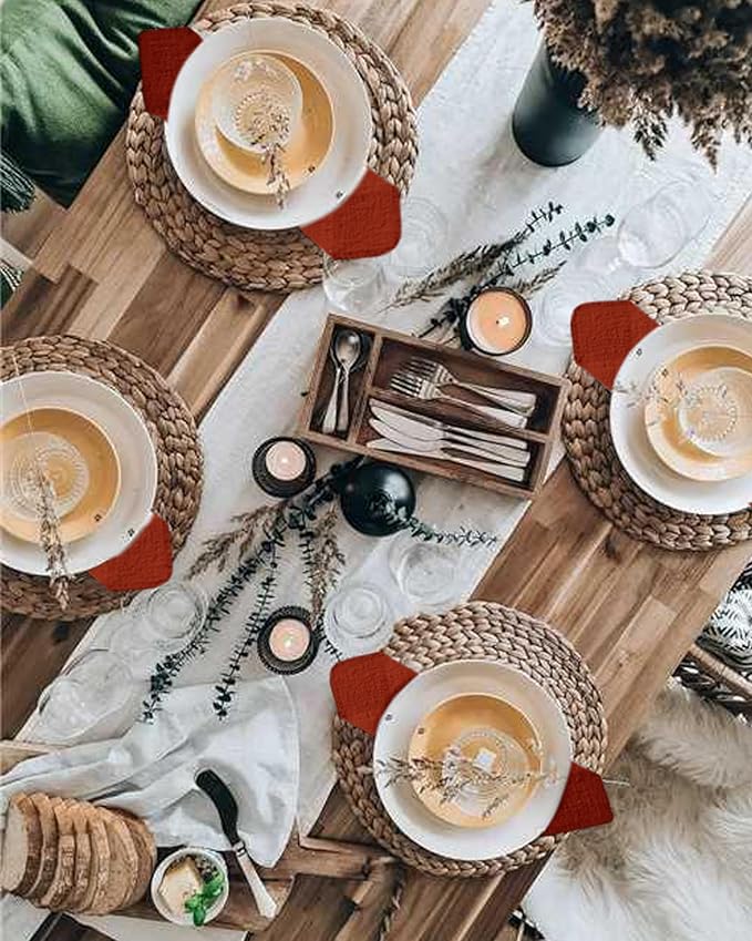 60 Pack Terracotta Napkins Cotton Linen Napkin 16 x 16 Inch Terracotta Napkins Cloth Handmade with Fringe Soft Washable Rustic Dinner Napkin Cloth for Wedding Party Dinner Table