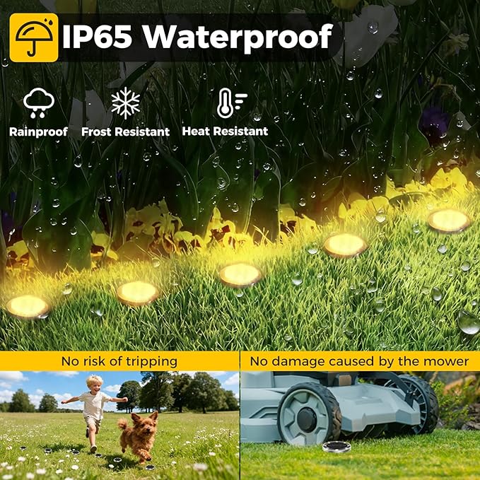 16 Pack Solar Ground Lights Outdoor, 8 LED Mini Flat Solar Disc Lights, IP65 Waterproof Pathway Lights Solar Powered, Landscape Lighting for Garden Walkway Driveway Yard Lawn,Warm White