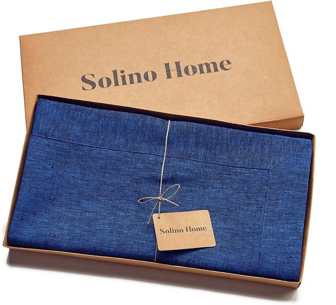 Solino Home Linen Tablecloth 60 x 90 Inch - 100% Pure Linen Royal Blue Table Cloth for Rectangular Tables - Athena, Machine Washable Cloth Tablecloth