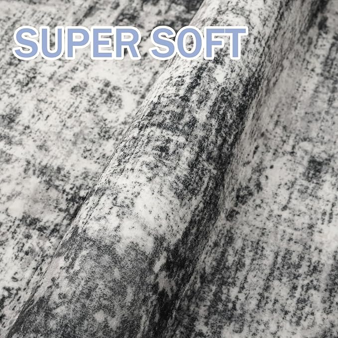 IOHOUZE Abstract Area Rug 3x4 Ft Washable Rugs for Entryway Indoor, Non Slip Kitchen Rug Printed Faux Wool Throw Rugs, Indoor Door Mat for Door Entrance Foyer Living Room, Black Grey