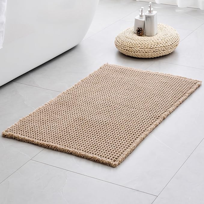 Disolla Waffle Bath Mat, Non Slip Absorbent Bathroom Rug, Machine Washable Quick Dry Ultra Soft Bathroom Floor Mat, Brown/White Bath Rug for Tub Shower, 24''x36''
