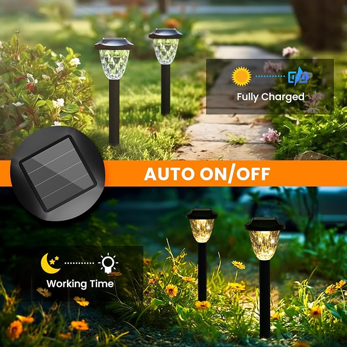 GIGALUMI 16 Pack Solar Lights Outdoor, Solar Pathway Lights with Great Pattern, Waterproof Auto On/Off Light for Outside Yard Garden Walkway Driveway Lawn Pathway