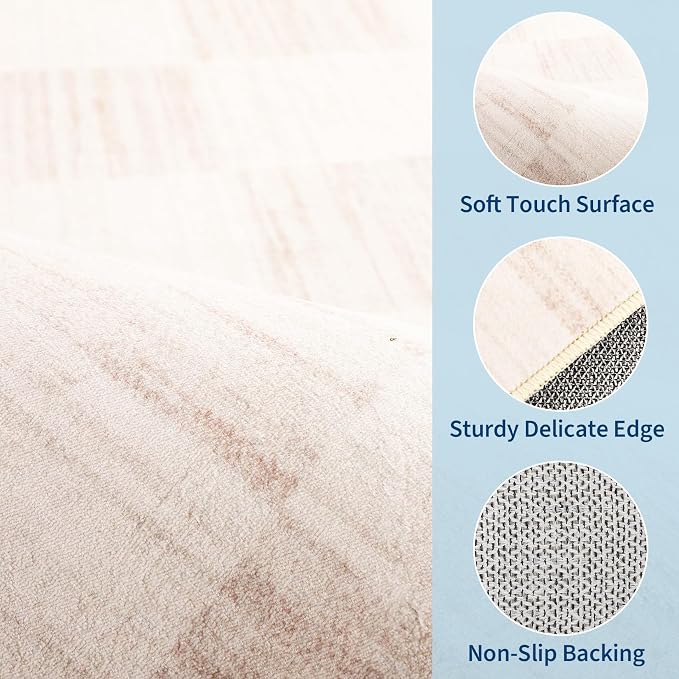 GarveeHome 8×10 Area Rugs for Living Room,Beige Checkered Rug，Modern Non-Slip Washable Farmhouse Geometric Checkerboard Rugs for Bedroom Dining Room Office