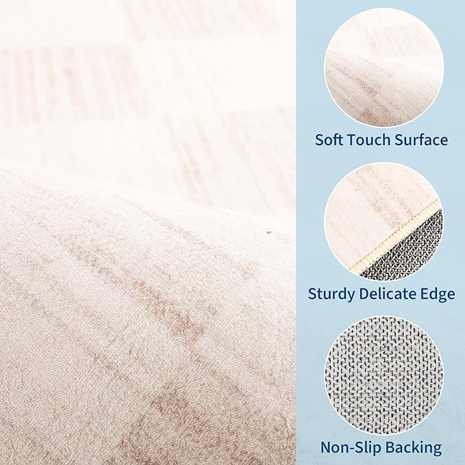 GarveeHome Beige Checkered Rug 5×7 Area Rugs for Living Room，Non-Slip Washable Rug Soft Low-Pile, Neutral Modern Farmhouse Geometric Rugs for Bedroom Dining Room Office