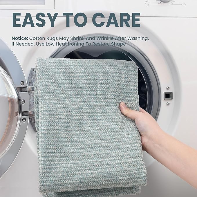 EARTHALL Washable Runner Rug 2x5 Ft Non Slip Runners for Hallways Cotton Rubber Backed Kitchen Runner Braided Indoor Floor Carpet Runners for Entryway, Hallway, Kitchen, Bedroom, Turquoise/Gray
