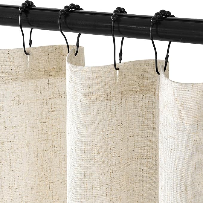 MIULEE Linen Shower Curtain with 12 Metal Hooks Washable Country Boho Farmhouse Heavy Buttonhole Fabric Shower Curtain Set Thick Cloth Neutral Waterproof Curtains for Bathroom W72*L80, Natural