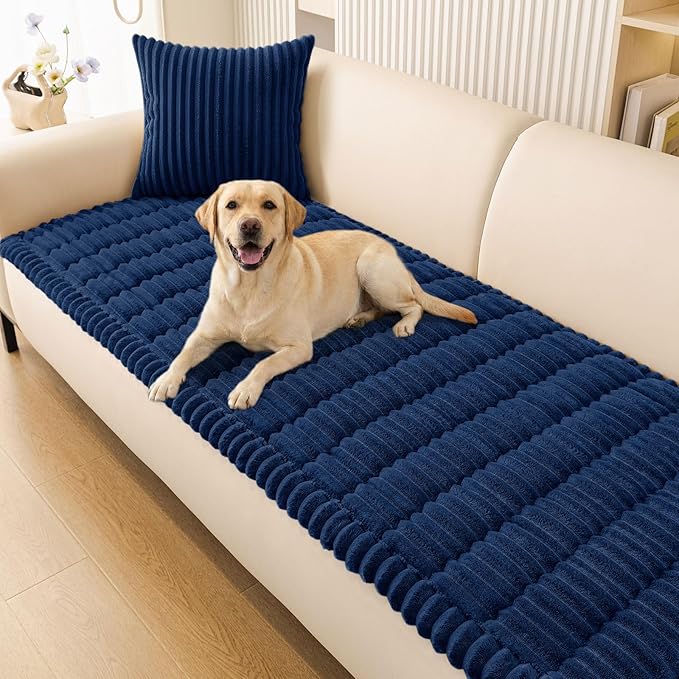 Smiry Couch Cover for Dogs Washable, Non Slip Fuzzy Pet Couch Covers for 3 Cushion Sofa Pet Friendly, Thick Soft Sofa Slipcovers Cushion Protector (Navy, 27.6" x 27.6")