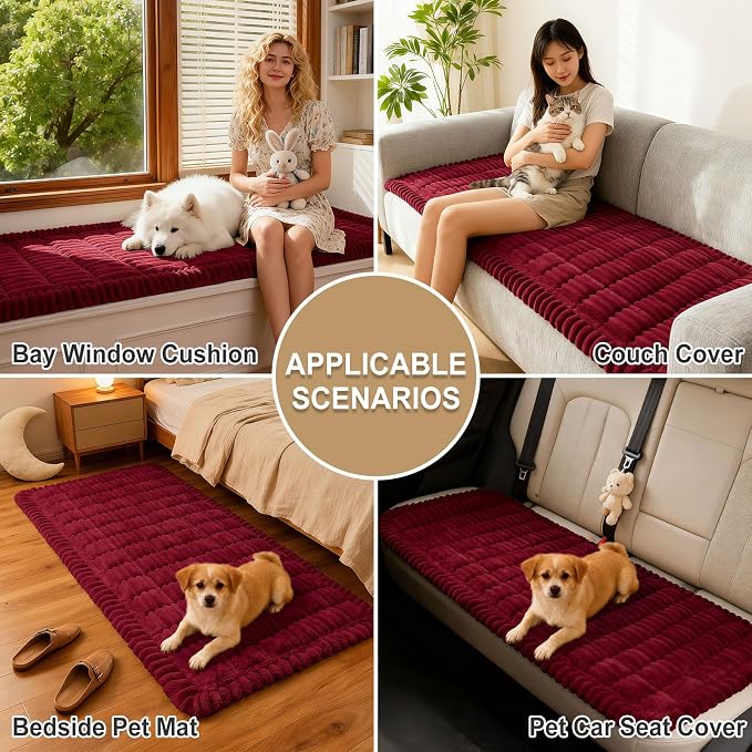 hyha Couch Cover for Dogs Washable, Non Slip Thick Flannel Sofa Protector, Pet Friendly Plush Furniture Cover for Sectional Sofa & Loveseat (Red, 43" x 82.7")