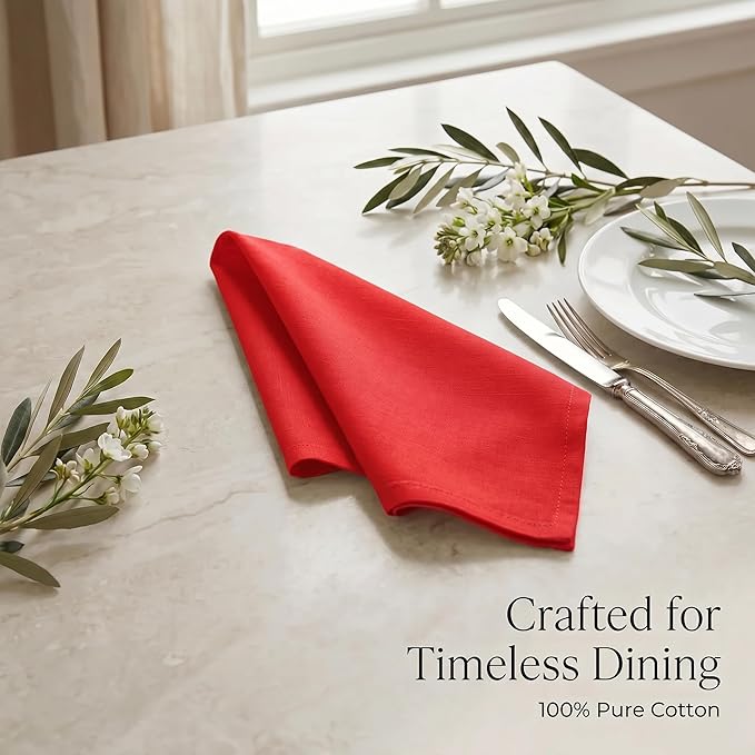 Urban Villa Cloth Napkins 100% Cotton Highly Absorbent Washable Durable Reusable Premium Dinner Napkins Ideal for Gifts for Mothers Day Hotel Farmhouse Parties - Red (20" x 20", Set of 12)