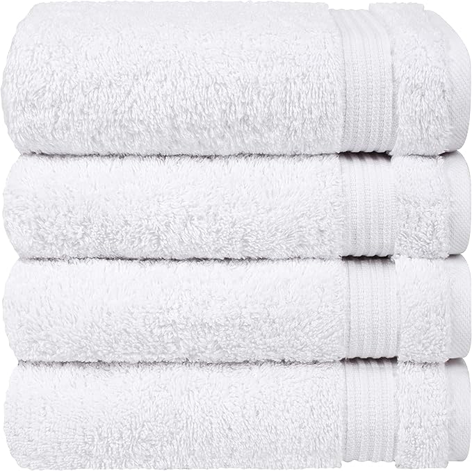 Cotton Paradise 100% Cotton Turkish Towel Set, Soft Absorbent Quick Dry, 4 Piece Hand Towel Set, Snow White