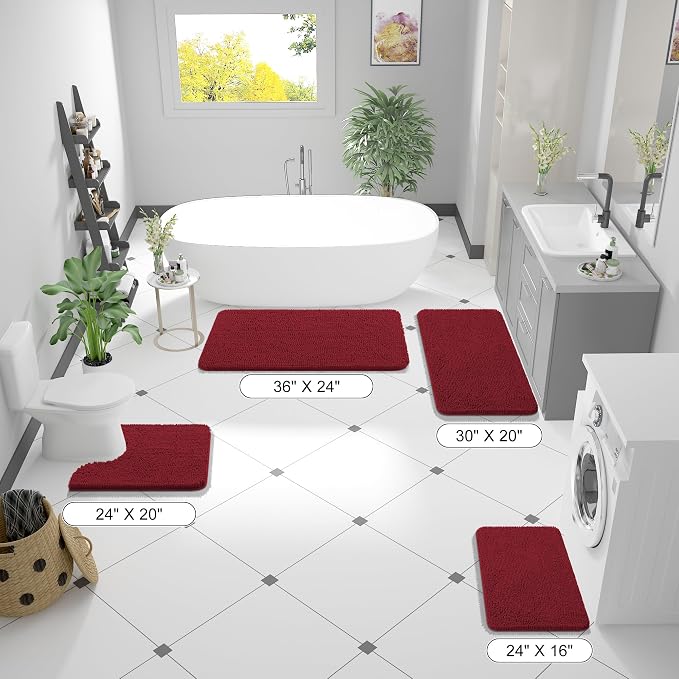 OLANLY Bathroom Runner Rugs 70x24, Extra Soft Absorbent Chenille Bath Rugs, Rubber Backing Quick Dry, Machine Washable Long Bath Mats for Bathroom Floor, Tub and Shower, Home Decor Accessories, Red