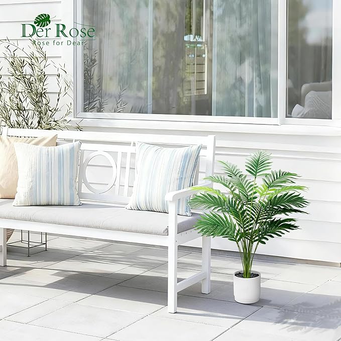 Der Rose 28'' Artificial Palm Tree Tall Fake Tropical Faux Trees Indoor and Outdoor for Home Bathroom Porch Outside Patio Decor (White Pot) (Pack of 2)