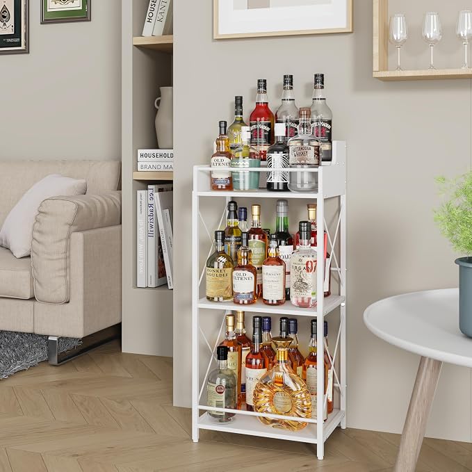 KLM Liquor Bottle Display Shelf, Liquor Cabinet bar for Home, 4 Step Liquor cabinetck, Mini bar,Liquor Cabinet, Home Retro Bar Shelf Stand for Liquor Whiskey, Spirits. (White)