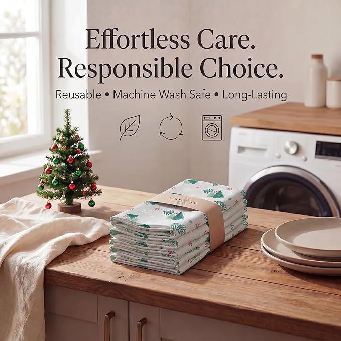 Urban Villa Cloth Napkins 100% Cotton Highly Absorbent Washable Reusable Premium Dinner Napkins Ideal for Gifts for Mothers Day Hotel Farmhouse Parties - Green Tree Print (20" x 20", Set of 12)