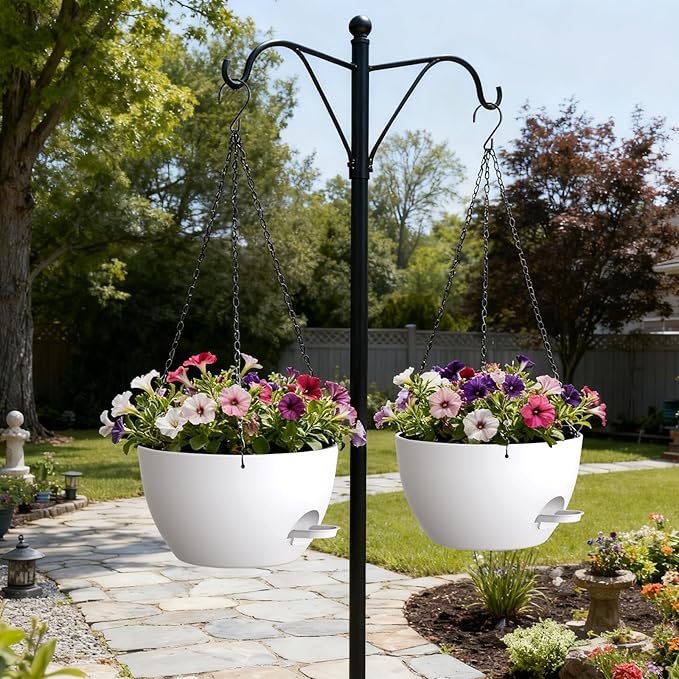 UOUZ 13 Inch 2 Pack Large Self Watering Hanging Planters for Indoor Outdoor Plants, Hanging Plant Pots with Removable 50 Oz Reservoir, Plastic Hanging Basket for Window Porch Garden, White