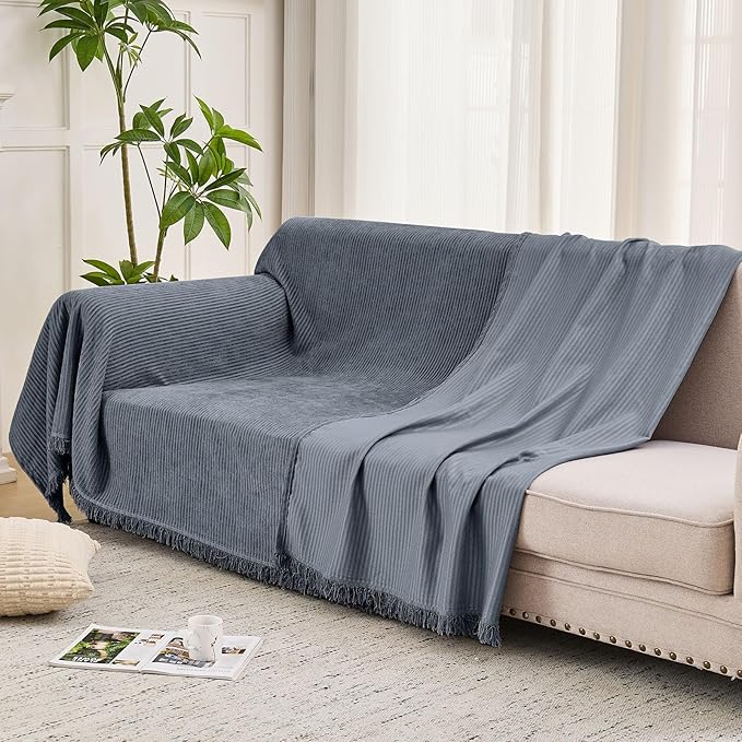 LOMAO Couch Cover Sofa Covers for 3 Cushion Sectional Couch Covers L Shape Couch Cover with Tassel Sofa Protector Washable Reversible Chenille Sofa Slipcover for Pet (Dark Grey,XLarge(71 * 134))