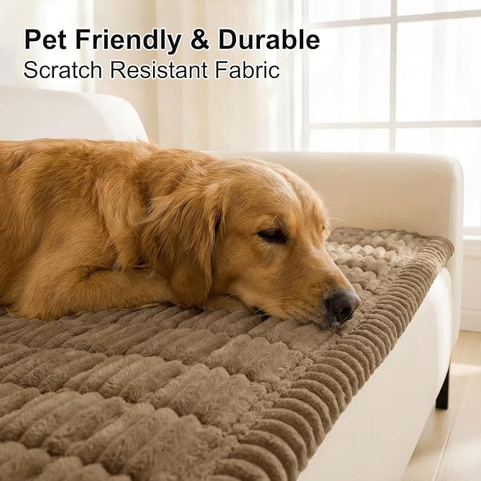 Smiry Couch Cover for Dogs Washable, Non Slip Fuzzy Pet Couch Covers for 3 Cushion Sofa Pet Friendly, Thick Soft Sofa Slipcovers Cushion Protector (Mocha Brown, 27.6" x 27.6")