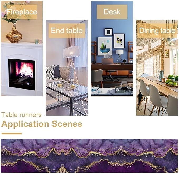 Luxe Marble Table Runner, Gradient Purple Abstract Art Modern Decor Table Runner for Kitchen Dining Cafe Outdoor Indoor Party Wedding Birthday, 13x108 Inch
