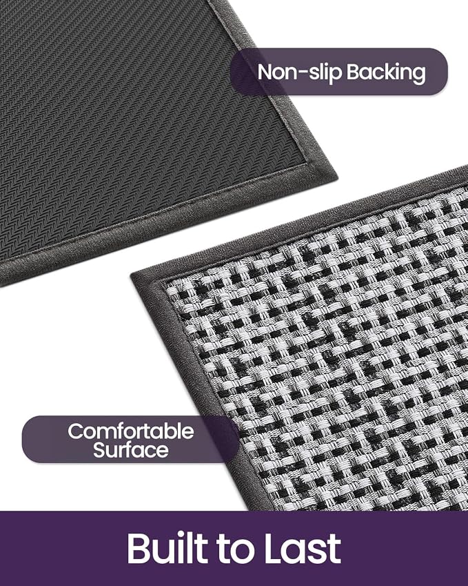 DEXI Ultra Thin Door Mat Indoor Entrance 24x36, Non Slip Rubber Backed Entryway Mats Dirt Trapper, Low Profile Front Doormat for Inside Entry, Patio, Porch, Grey and White