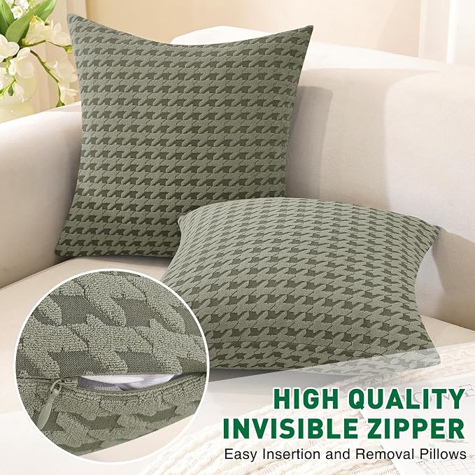 MAXIJIN Pack of 2 Throw Pillow Covers 18x18 Inch, Decorative Soft Couch Pillow Covers Square Accent Cushion Cover Farmhouse Pillow Cases for Sofa Bed Living Room Home Decor, Army Green