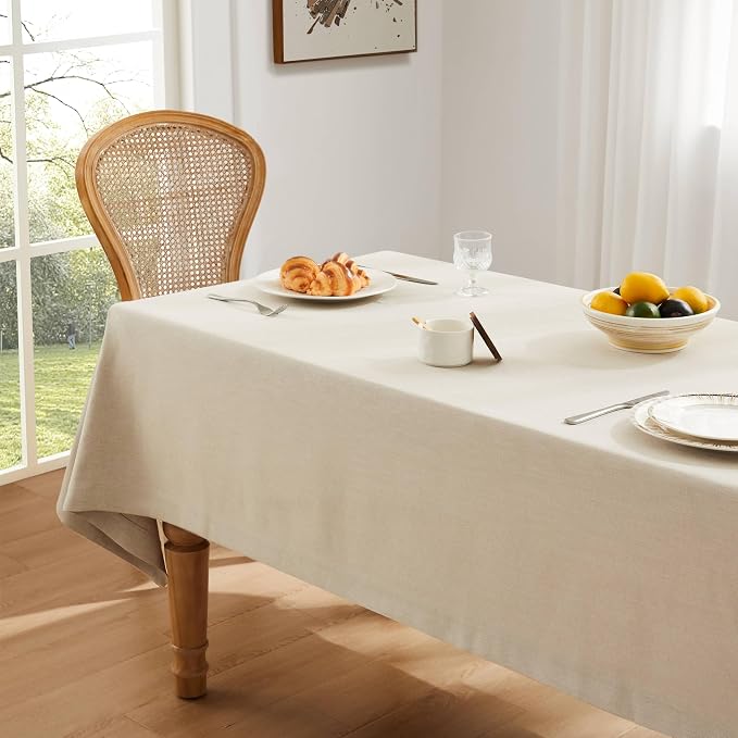 ZeeMart Basic Linen Textured Table Cloth, 60 x 60 Inch Raw Linen, Farmhouse Style Light Beige Square Tablecloth, Wrinkle Resistant Washable Heavy Weight TableCloths