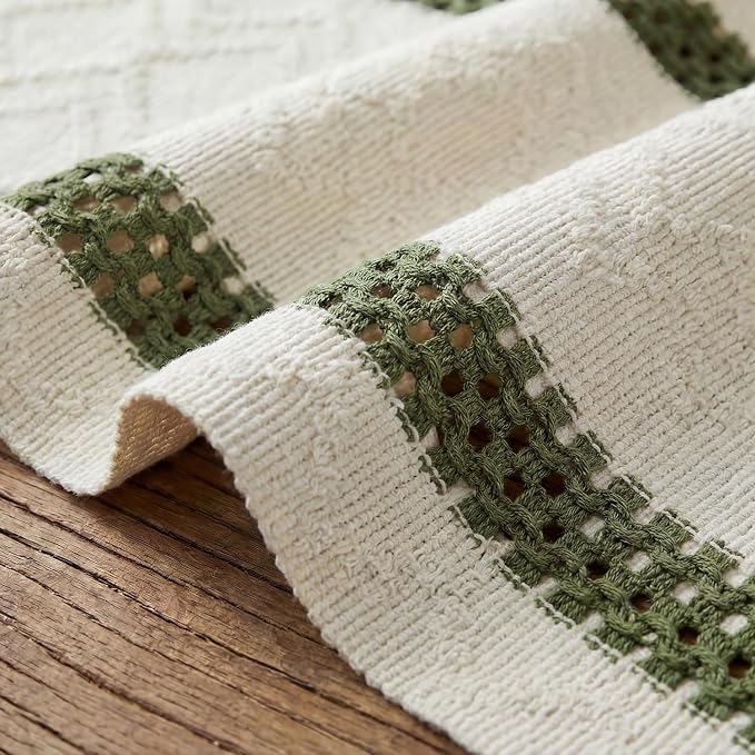 Artoid Mode Army Green Stripe Woven Table Runner, Seasonal Holiday Hollow Kitchen Dining Table Decoration for Home Party Decor 12x72 Inch