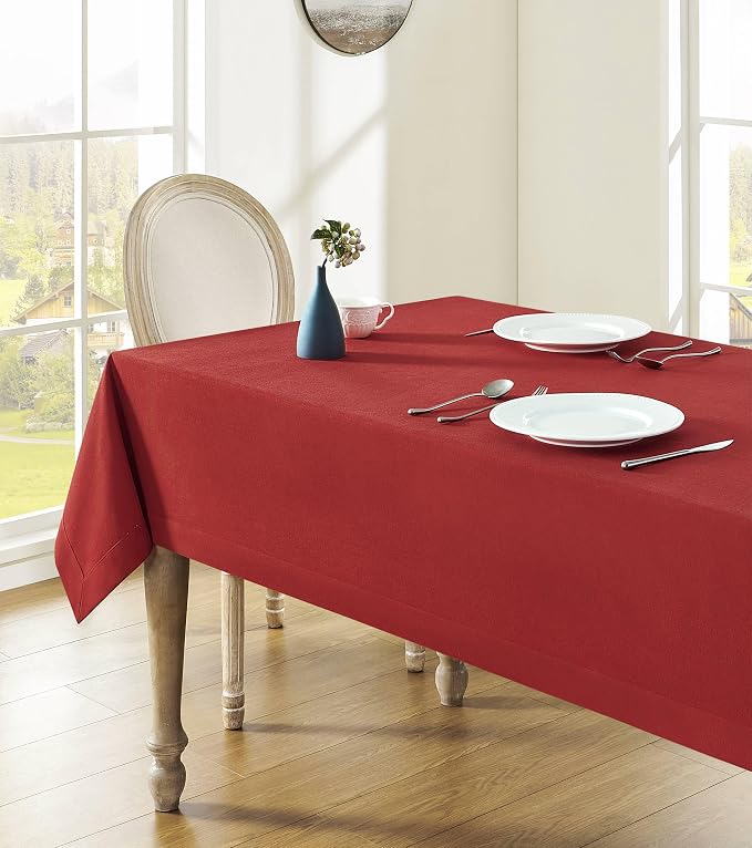ZeeMart Basic Linen Textured Table Cloth, 52 x 52 Inch Red, Farmhouse Style Red Square Tablecloth, Wrinkle Resistant Washable Heavy Weight TableCloths