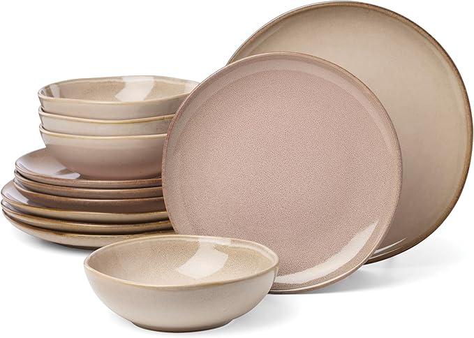 Oneida 897202 Organic Shades 12-Piece Dinnerware Set, Service For 4, Unique Color May Vary, Clay