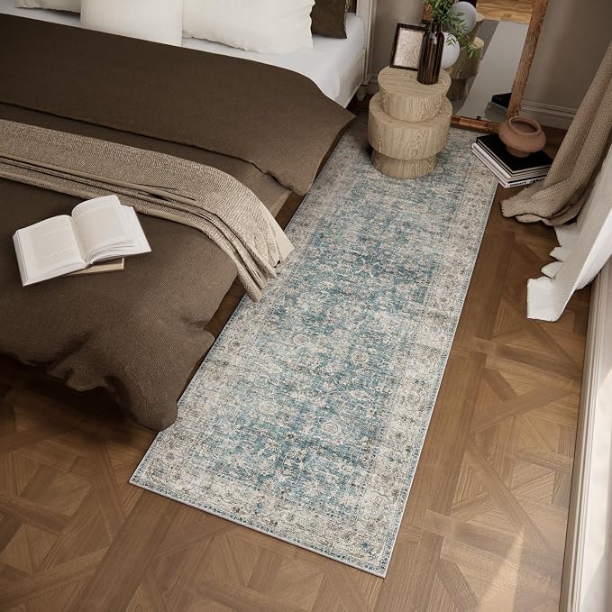 Machine Washable Rug Runners for Hallways: 2'6"x8' Kitchen Rugs Stain Resistant Non Slip Low Pile Soft Boho Carpet Runners for Hallways Bedroom Entryway Indoor Beside Bathroom Farmhouse
