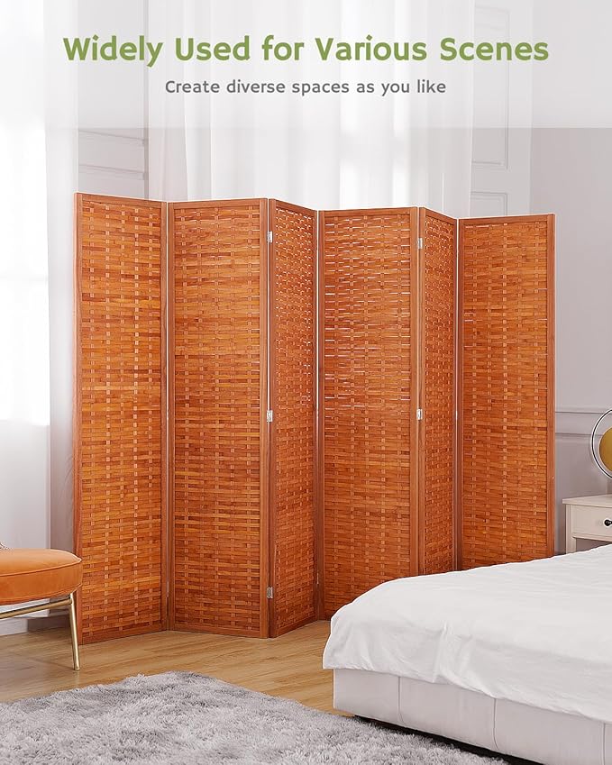 JOSTYLE 6ft Folding Privacy Screens 6-Panel Freestanding Room Dividers, Reddish Brown, 70.9" H x 119" W