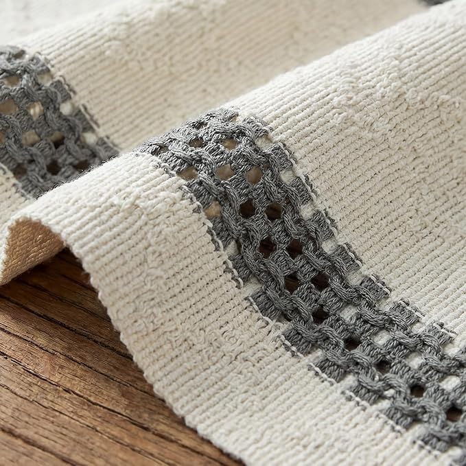 Artoid Mode Dark Grey Stripe Woven Table Runner, Seasonal Holiday Hollow Kitchen Dining Table Decoration for Home Party Decor 12x72 Inch