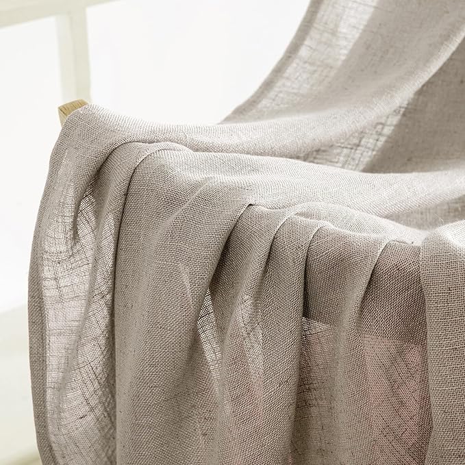 MIULEE Burlywood Birch Linen Curtains 63 Inch Length 2 Panels for Bedroom Living Room, Soft Linen Textured Window Drapes Semi Sheer Light Filtering Back Tab Rod Pocket Farmhouse Burlap Look Decor